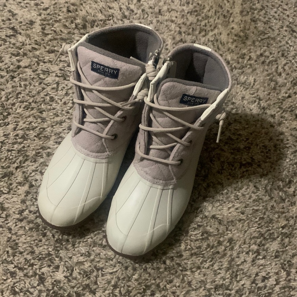 Grey Sperry boots